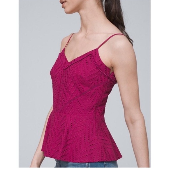 White House Black Market Fuchsia Lace Eyelet Camisole Size 8 - Picture 2 of 12